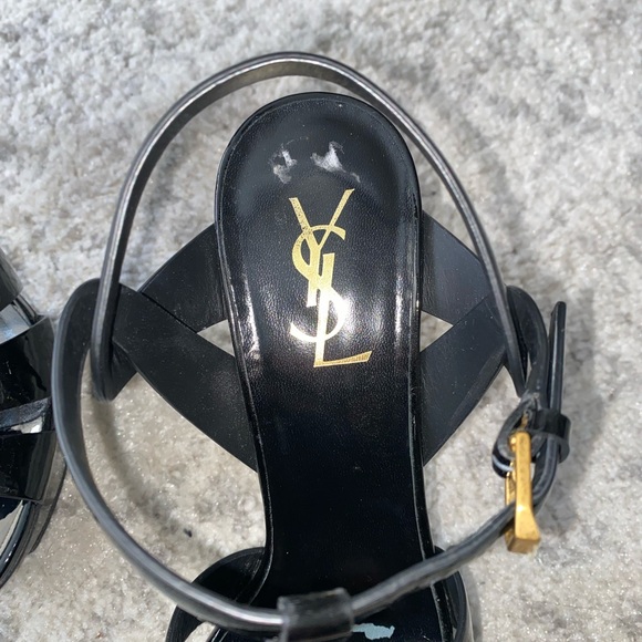 YSL Black Patent Leather Tribute Heeled Sandals Sz 41 - Picture 3 of 6